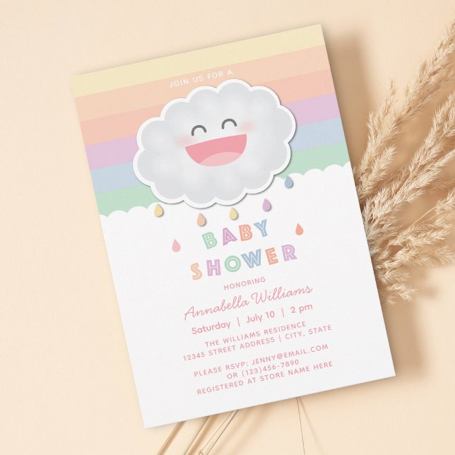 Invitation Douce Fête de Naissance Nuage Gouttes de Pluie Arc (Créateur téléchargé)