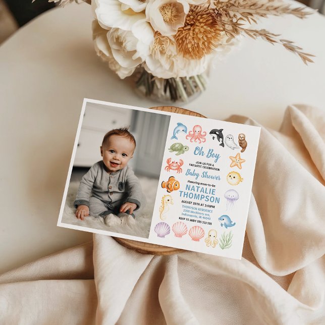 Invitation Douce Fête de Naissance Océan sous la Mer (Cute Ocean Under the Sea Animal Baby Shower Invitation)