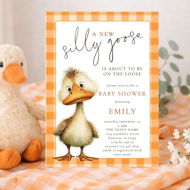 Invitation Douce Fête de Naissance Orange Gingham Oie Rigolot (Créateur téléchargé)