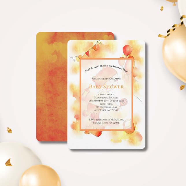 Invitation Douce Fête de Naissance Orange Neutre (Créateur téléchargé)