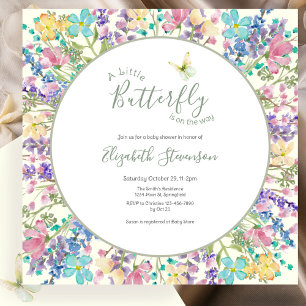 Invitation Douce Fête de Naissance Papillon Floral Coloré