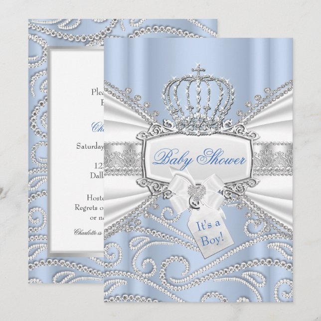 Invitation Douce Fête de Naissance Petit Prince Diamant Garço (Devant / Derrière)