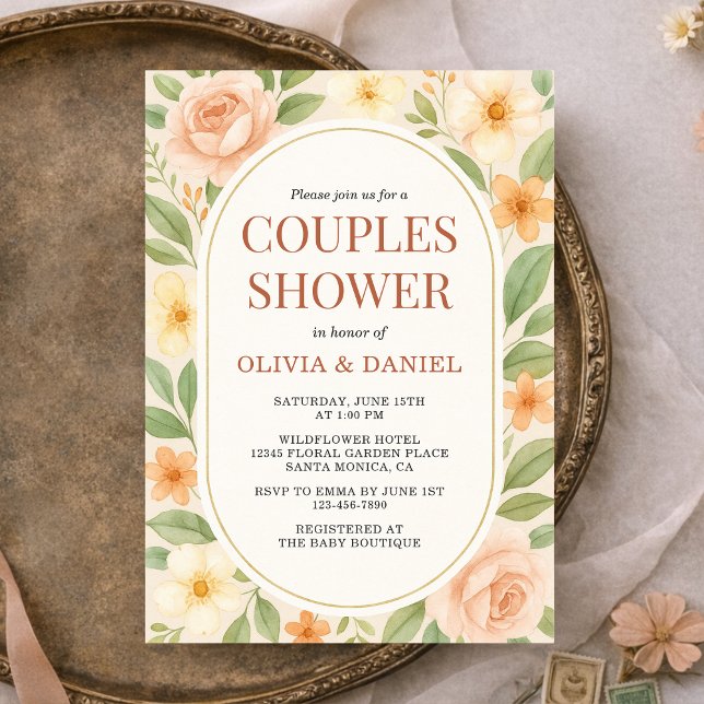 Invitation Douce Fête de Naissance pour Couples aux Motifs Fl (Créateur téléchargé)