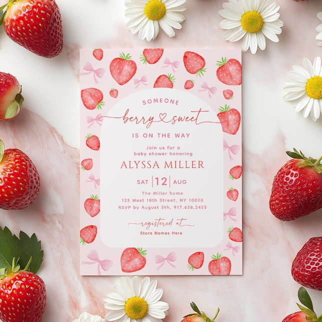 Invitation Douce Fête de Naissance Rose aux Fraises (Créateur téléchargé)