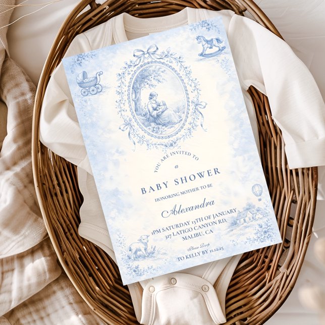 Invitation Douce Fête de Naissance Toile Bleue Classique (Créateur téléchargé)