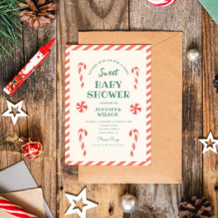 Invitation Douce Fête de Noël Bébé au Bonbon en Canne