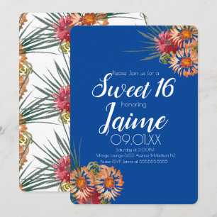 Invitation Douce Fête des Seize Ans Tropical Aquarelle Floral