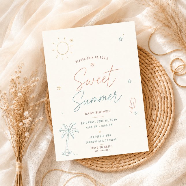 Invitation Douce fête d'été tropicale dessinée à la main pour (Créateur téléchargé)