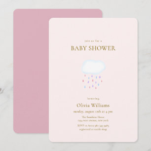 Invitation Douce Fête Élégante Moderne Bébé Rose Goutte de Pl
