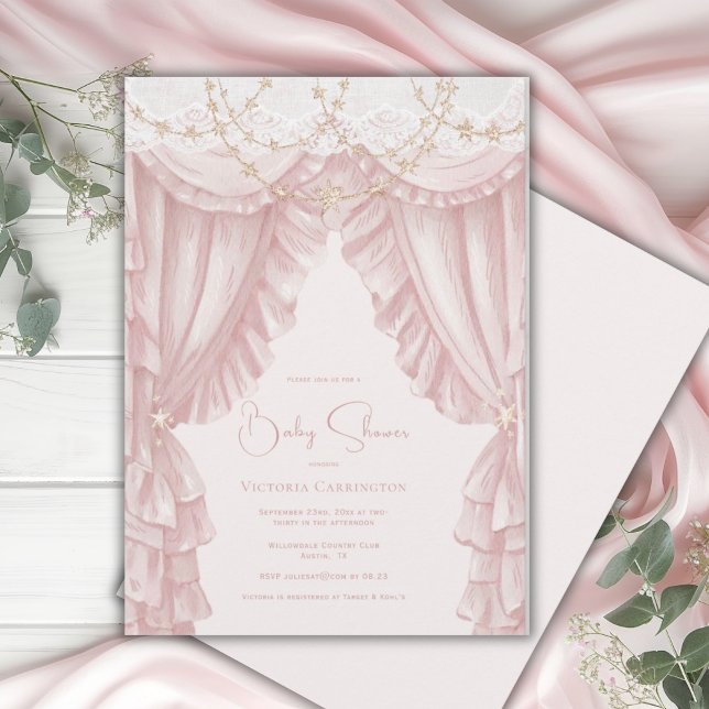 Invitation Douce Fête Élégante Vintage de Bébé Rose (Créateur téléchargé)