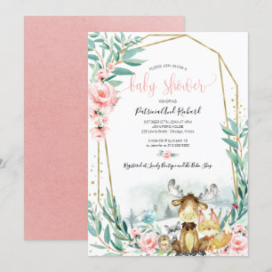 Invitation Douce Fête Florale de la Forêt pour Bébé