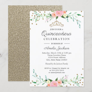 Invitation Douce Fête Florale Étincelante Confetti Quinceaner