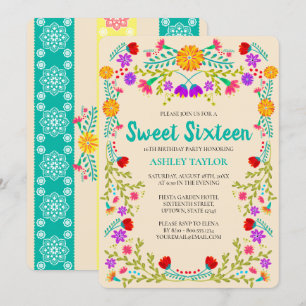 Invitation Douce fête mexicaine de 16 ans Papier Picado Champ