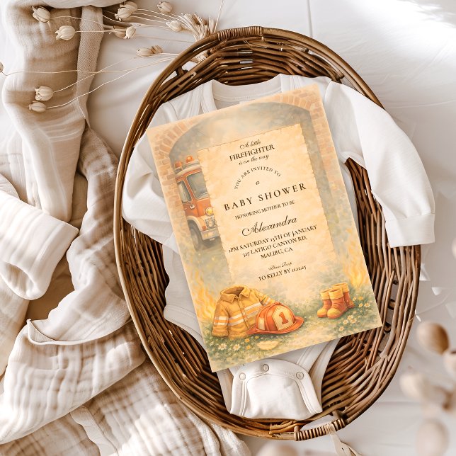 Invitation Douce Fête Prénatale de Petit Pompier Mignon (Créateur téléchargé)