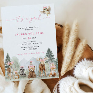 Invitation Douce Fête Prénatale Fille Animaux de la Forêt