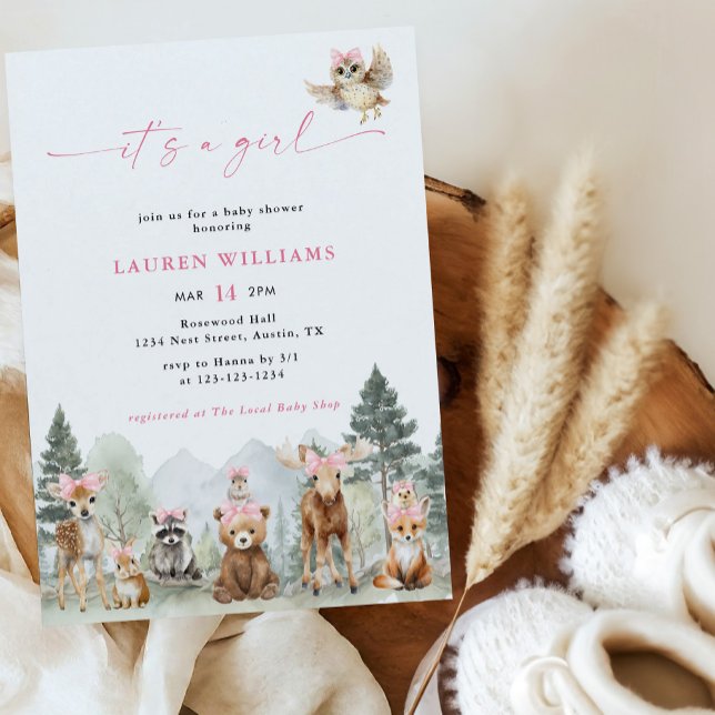 Invitation Douce Fête Prénatale Fille Animaux de la Forêt (Créateur téléchargé)