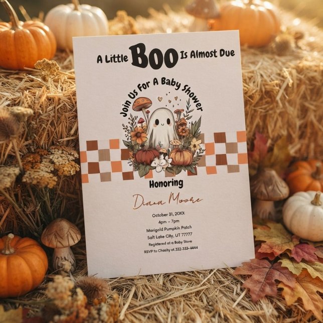 Invitation Douce Fête Prénatale Halloween Bébé Fantôme & Citr (Créateur téléchargé)