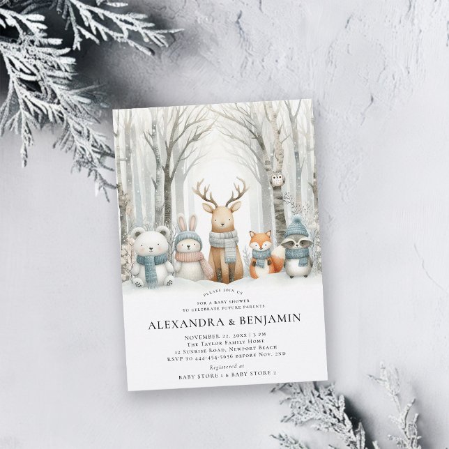 Invitation Douce Fête Prénatale Mixte Animaux de la Forêt de  (winter baby shower invitations woodland animals wolderland cute enchanted forest characters)