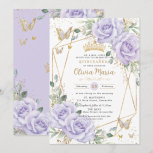Invitation Douce Fête Quinceañera Papillons Floraux Lilas Vio