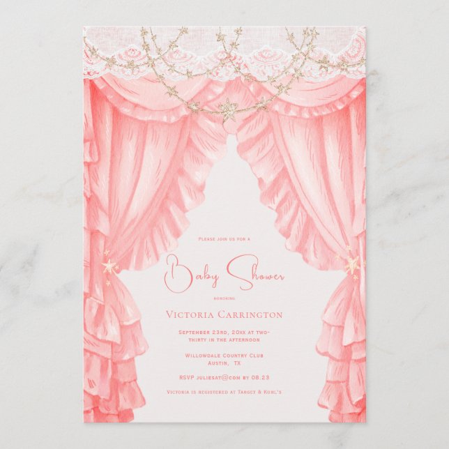Invitation Douce Fête Rose Clair Élégante de Bébé (Devant)