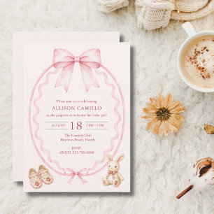 Invitation Douce Fête Rose Coquette Ruban Baby Shower