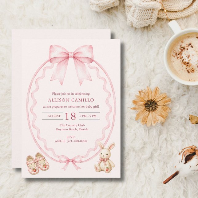 Invitation Douce Fête Rose Coquette Ruban Baby Shower  (Berry Sweet Pink Coquette Bow Baby Shower Invitation)