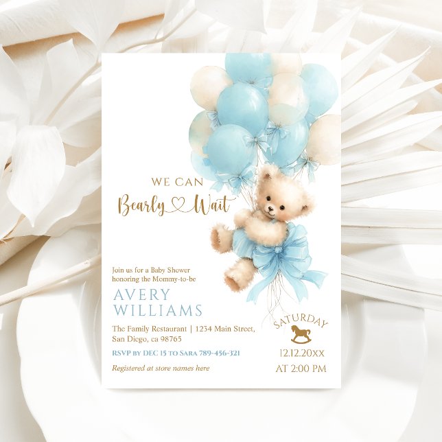 Invitation Douce Fête Teddy Bear Bleu Baby Boy (Créateur téléchargé)