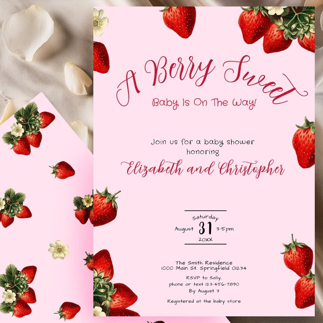 Invitation Douce Fille au Fraise Rouge Rose Baby Shower (Créateur téléchargé)