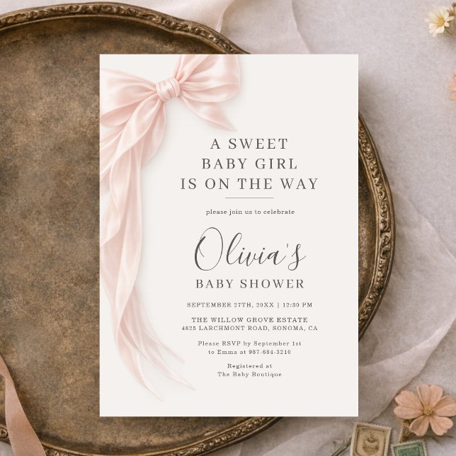 Invitation Douce Fille Bébé Arc Rose Baby Shower (Créateur téléchargé)