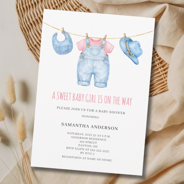 Invitation Douce Fille Bébé Linge à Laver Baby Shower  (Créateur téléchargé)