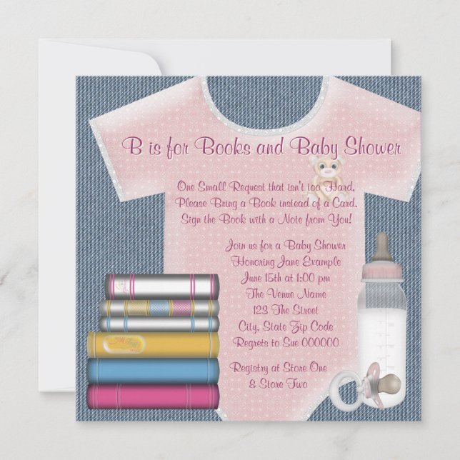 Invitation Douce Fille Bring A Book Baby Shower (Devant)