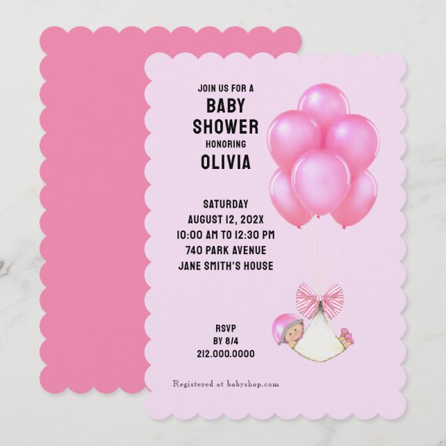 Invitation Douce Fille Cadeau de Bébé (Devant / Derrière)