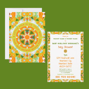 Invitation Douce Fille Étoile Verte Orange Garçon Fille Baby