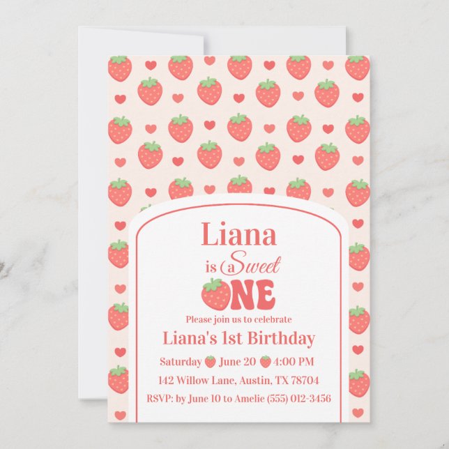 Invitation Douce Fille Fête du 1er Anniversaire de la Fille a (Devant)