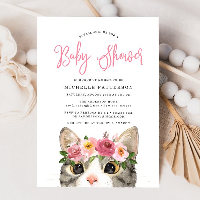 Invitation Douce Fille Kitty Baby Shower (Créateur téléchargé)