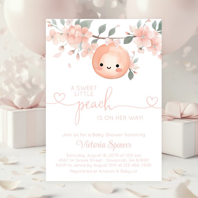 Invitation Douce Fille Peche Baby Shower (Cute little peach baby shower invitation. Simply add your event details. )