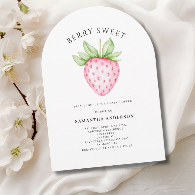 Invitation Douce Fille Rose Baies Fraises Baby Shower  (Créateur téléchargé)