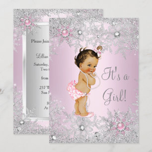 Invitation Douce Fille Rose Fille Baby Shower Flocon de Neige