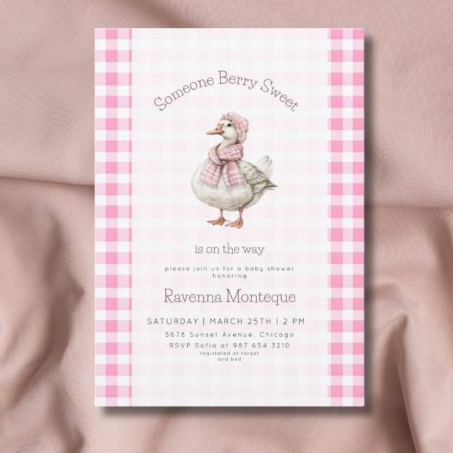 Invitation Douce Fille Rose Gingham Mignonne Baby Shower  (Créateur téléchargé)