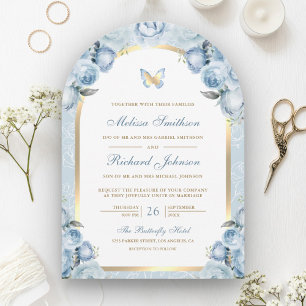 Invitation Douce Fleur Bleue Or Arche Papillon Mariage
