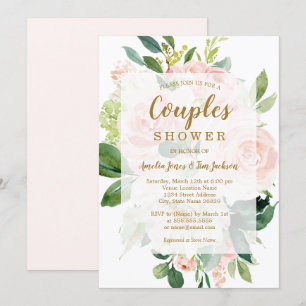 Invitation Douce Fleur de Pêche Élégante Mariage Couple Showe