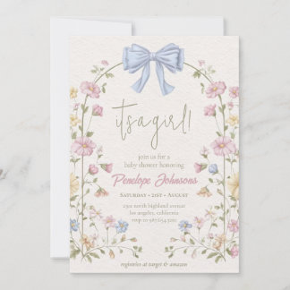 Invitation Douce Fleur Florale Beige C'est une Fille Baby Sho
