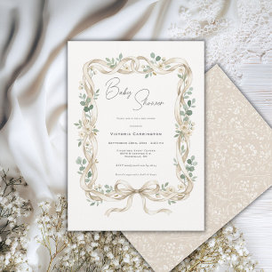 Invitation Douce Fleur Marron Blanc Vintage Baby Shower