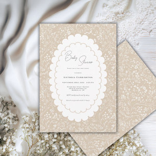 Invitation Douce Fleur Marron Blanc Vintage Baby Shower