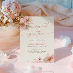 Invitation Douce Fleur Rose Anniversaire 16 ans