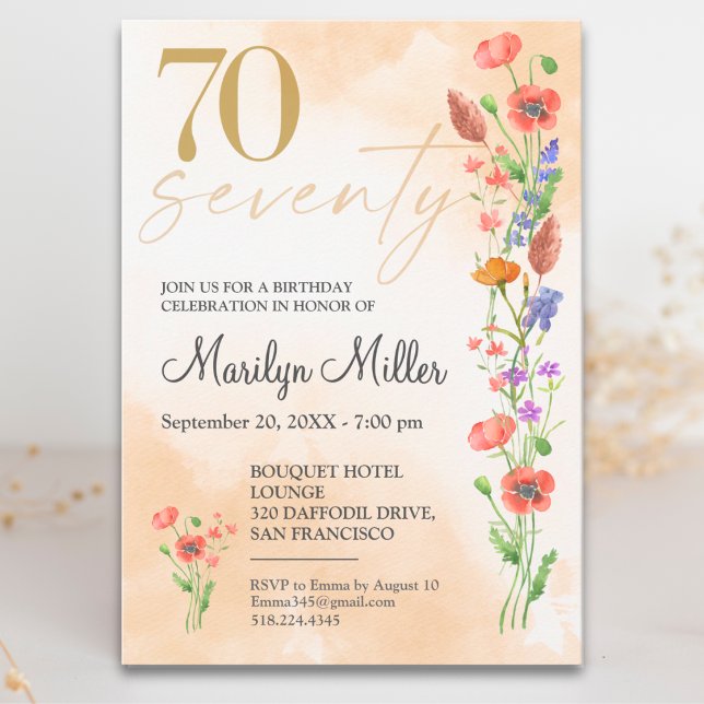 Invitation Douce Fleur Sauvage 70e Anniversaire Pour Elle (Créateur téléchargé)