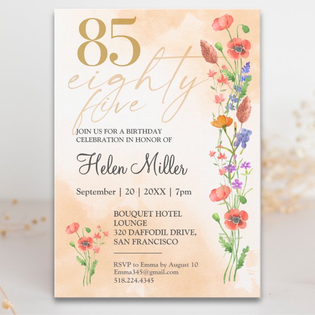 Invitation Douce Fleur Sauvage 85e Anniversaire Pour Elle - 8 (Créateur téléchargé)