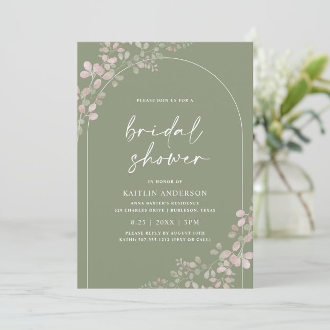 Invitation Douce Fleurie Verte Bohème Arche Fête de Mariage (Debout devant)
