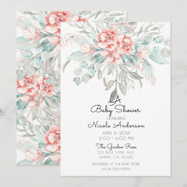 Invitation Douce Floraison de Printemps et d'Été pour Baby Sh (Devant / Derrière)