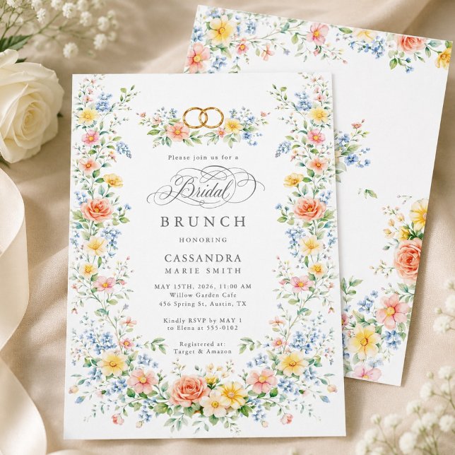 Invitation Douce Florale de Fleur Sauvage Aquarelle Rose Pâle (Soft Pastel Blush Watercolor Wildflower Floral Invitation)